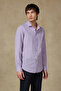 Costa Linen Cotton Linen Blend Comfort Fit Purple Classic Collar Men's Plain Shirt
