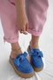 Donatella Blue Suede Bow Detail High Sole Women's Slippers - 3