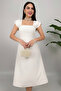 Women's White Pearl Detailed Midi Event Dress - 3