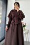 Premium Cape Detail Elina Voile Dress – Brown - 7