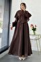 Premium Cape Detail Elina Voile Dress – Brown - 5