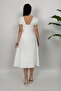 Women's White Pearl Detailed Midi Event Dress - 5