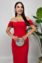 Women's Red Off-Shoulder Stone Detailed Slit Maxi Pencil Dress - 4