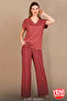 Women's Viscose Pajama Set Short Sleeve V-Neck Comfortable Fit Patterned Bottom Top Set Summer Light Pajamas M-L-Xl Size 12685 - 3
