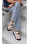 Lunella Genuine Leather Triple Buckle Silver Buckle Detailed Women's Sandals - 3