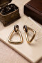 Droplet Stone Large Triangle Metal Earrings 7 Cm. - 2