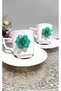 Set of 2 Porcelain Cups with Green Floral Motif