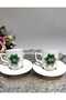 Set of 2 Porcelain Cups with Emerald Green Floral Motif - 2