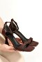 Dark Brown Suede Single Strap Sandals High Heeled Shoes Middle - 2