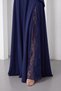 Women's Navy Blue Slim Fit Boat Neck Lace Detail Long Evening Dress - 3