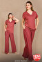 Women's Viscose Pajama Set Short Sleeve V-Neck Comfortable Fit Patterned Bottom Top Set Summer Light Pajamas M-L-Xl Size 12685 - 2