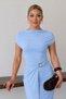 Baby Blue Buckled Sandy Madonna Sleeveless Dress – a Modern Interpretation of Elegance and Sophistication
