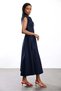 Nox Women's High Collar Sleeveless Lycra Denim Dress with Padded Sleeves and Fitted Waist in Midi Length - 5