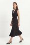 Black Waist Buckle Sleeveless Midi Dress 261670
