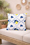 Mediterranean Series: Velvet Throw Pillow with Sapphire Blue Cage Pattern and Vibrant Lemon Detail 43X43 cm - 4