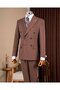Slim Fit Double-Breasted Peaked Lapel Striped Men's Suit Brown T20062-03