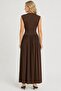 Elegant V-Neck Brown Maxi Dress with Ruffle Detail - 4