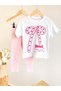 Girl's Pink Leggings and Ribbon Printed T-Shirt Set - 2