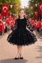 Girl's Black Floral Detailed Tulle Sleeve Badi – Ages 3-14 - 2