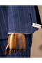 Slim Fit Men's Double-Breasted Pointed Collar Striped Linen Suit Navy Blue T20100-02 - 4