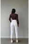 New Season High Waist Tightening Flexible Boyfriend Women's White Mom Jeans - 3