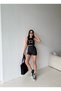 Women's Black Color High Waist Gathering Flexible Shorts Leggings - 7