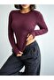 Crep Women's Viscose Ribbed Finger-Looped Body – Long Sleeve Basic Slim Fit Stretchy Body Blouse Plum - 2