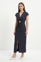 Black V-Neck Buckled Slit Polka Dot Long Dress 261680