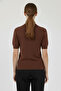 Brown Half-Throat Short Sleeve Women's Sweater - 3