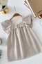 Girl's Linen Floral Detailed Flounce Sleeve Cotton Dress - 3