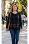 Long Sleeved Round Neck Classic Combed Cotton Blouse with Embroidered Front