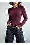 Crep Women's Viscose Ribbed Finger-Looped Body – Long Sleeve Basic Slim Fit Stretchy Body Blouse Plum