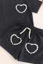 Girl's Cotton Crew Neck Heart Detail T-Shirt and Shorts Bottom Top Set - 3