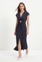 Black V-Neck Buckled Slit Polka Dot Long Dress 261680 - 2