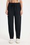 Women's Regular Fit Classic Cut Waist Tie Pleated Double Pocket Black Trousers - 2