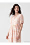 Red V-Neck Floral Balloon Sleeve Layered Dress - 2