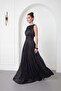 Women's Black Crew Neck Pleated Long Event Dress