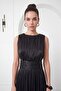 Women's Black Crew Neck Pleated Long Event Dress - 3