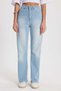 Women's Relax Fit Comfortable Cut Cotton Lycra Pocket Palazzo Blue Jean Denim Trousers - 3