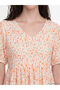 Red V-Neck Floral Balloon Sleeve Layered Dress - 3