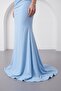 Women's Baby Blue Boat Neck Long Evening Dress - 4