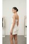 Women's Ecru Lace Lined Skirt with Adjustable Rings and Rope Straps, Asymmetrical Flexible Lace Fabric Long Blouse - 3
