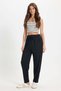 Women's Regular Fit Classic Cut Waist Tie Pleated Double Pocket Black Trousers - 3