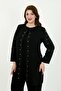 Women's Black Stone Embellished Stylish Double Plus Size Evening Dress Set