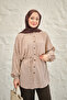 Women's Plaid Pattern Waist Tie Shirt Brown