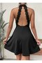 Women's Off-The-Shoulder Turtleneck Short Imported Crepe Dress with Lace Detail on the Back
