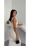 Openwork Long 100% Cotton Women's Knitwear Beach Dress with Ruffle Neckline and Ribbon Detail - 2