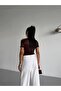 Women's Bitter Brown Front Tulle Boat Neck Short Sleeve Sandy Fabric Blouse - 3
