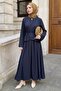 Double Navy Blue Suit with Stitched Skirt - 2