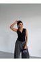 Women's Black Zero Sleeve Draped Front Sandy Fabric Blouse - 6